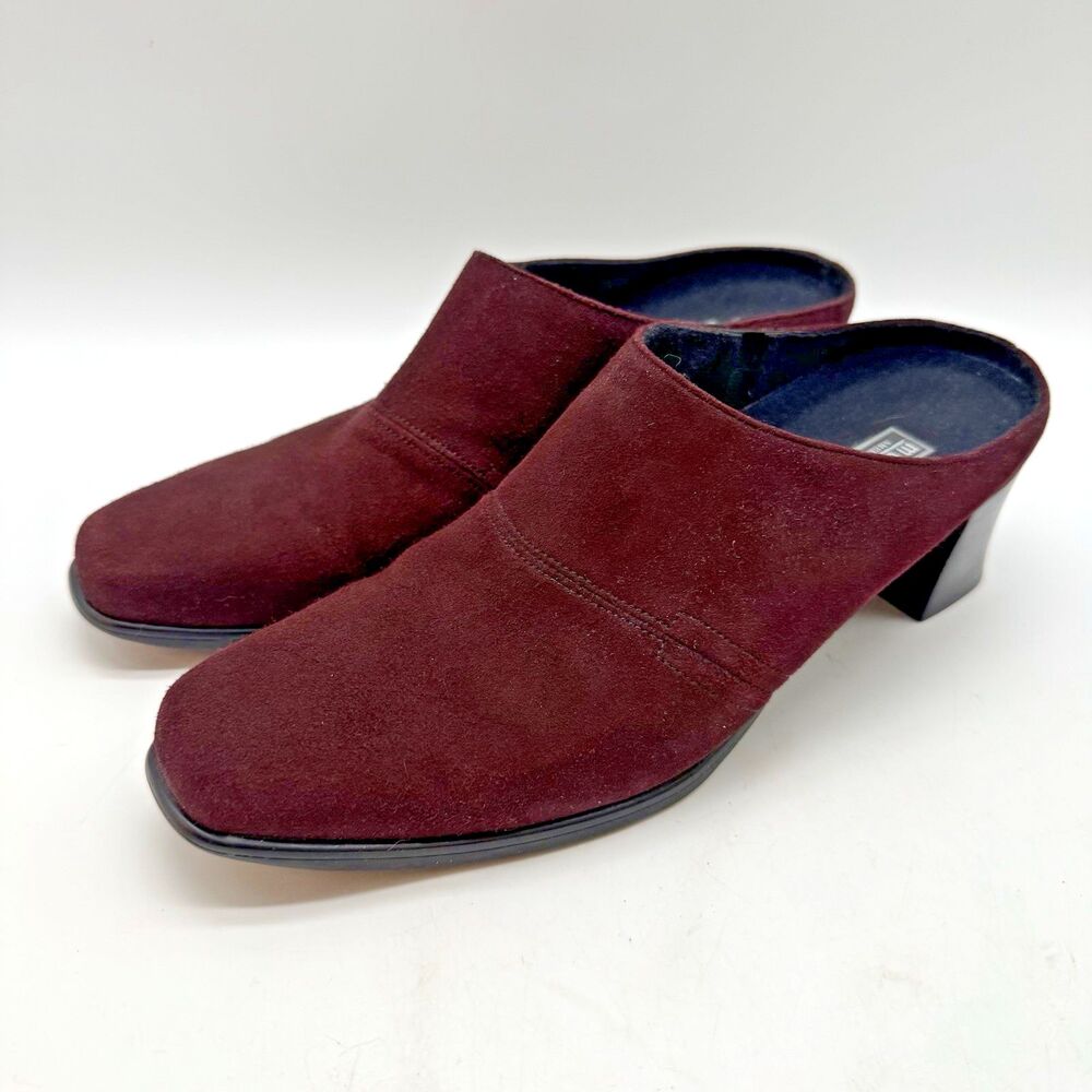 Munro American Margo Burgundy Suede Heeled Mules Women's 8N Slip On Comfort Shoe - Picture 3 of 12